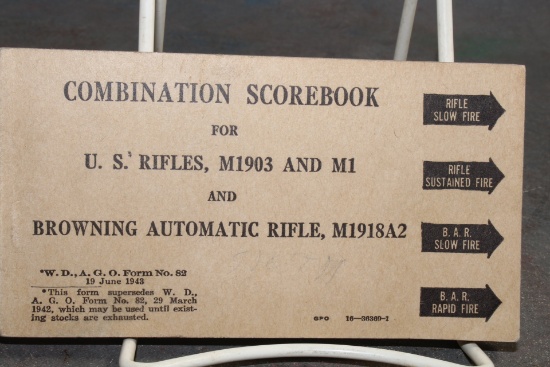 WWII 1943 Combination Scorebook for U.S. Rifles, M1903 and M1 and Browning