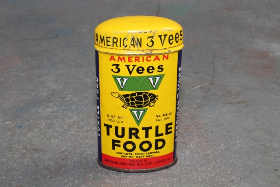 Vintage 3 Vees Turtle Food Advertising Tin Small Only 3" Tall