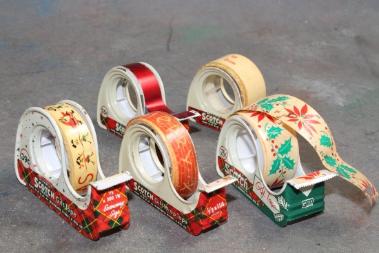 (5) Holiday Scotch Tape Dispensers Christmas Designs VINTAGE
