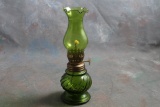 Vintage Miniature Oil Lamp GREEN GLASS Made in Hong Kong