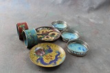19th Century Chinese Cloisonne (2) Plates  (2) Napkin Rings & 3 Japan Coasters