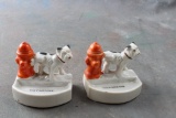 2 Vintage Porcelain Bulldog Ashtrays with Fire Hydrants Made in Japan