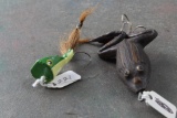 2 Vintage Frog Fishing Lures 1 is Wood Lure and the Other Rubber Frog Lure