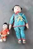 Pair of Oriental Mother & Child Dolls Sawdust Filled with Oriental Clothing