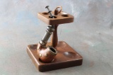 Old Wooden Pipe Stand with (1) Wood & Brass Pipe