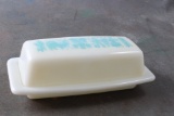 Vintage Pyrex Amish Butter Print Covered Butter Dish Turquoise Blue