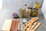 Large Lot of Vintage Watkins Spice Tins & Bottles, Spaghetti Measuring Sticks