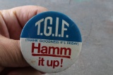 Hamm's Beer T.G.I.F. HAMM IT UP! Pinback Button Thank Goodness It's Friday