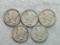 Five Mercury Silver Dimes - all 1940's dates - 90% Silver