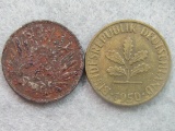 Two old German 5 Pfenning Coins - 1919-D 5 (WW) & 1950-F