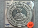 1893 Colombian Exposition Medal Christopher Columbus White Metal Eglit 55