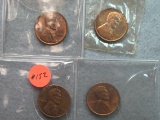 Four uncirculated Wheat Pennies (1942, 1945, 1950-D & 1951) - In sleeves