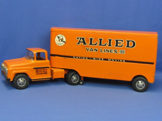 Vintage Tonka Allied Van Lines – Truck & Van – Pressed Steel – Orange – 23 3/4” long