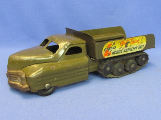 Buddy L Half Track Mobile Artillery Unit – 1940s?  Original Paint & Decals – 13” long