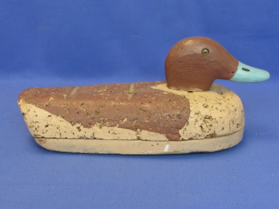 Vintage Blue Bill Hen Painted Cork Duck Decoy – Inset eyes – Lead Weighted Body – 13” L x 6” T