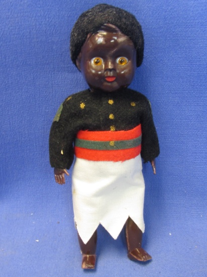 Vintage Black Plastic Costume Doll 6” T – Appears to have a military Jacket