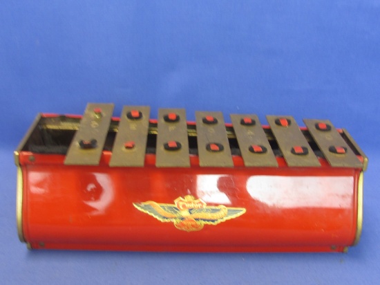 Vintage Tudor Xylophone Toy – 12 1/4” L   x 4 ¼ to 6” Wide X 4 1/4” T- Missing Low C – As in Photos