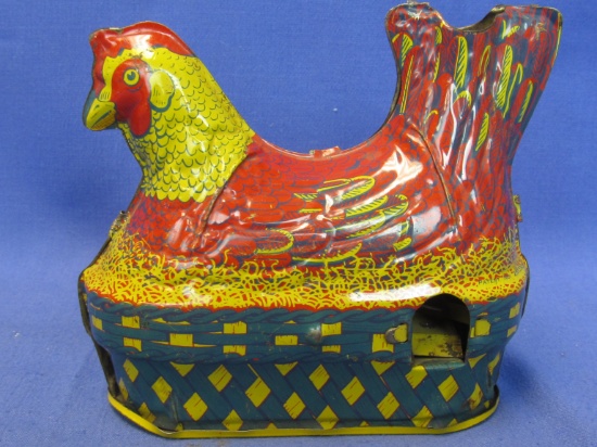 "The Little Red Hen", a tin litho toy, marked " BALDWIN MFG. CO., INC., BROOKLYN, NW YORK -- MANUFAC