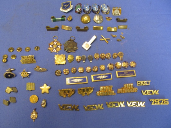 PINS!! 17 Military, 9 Other, 38 VFW & 3 Cuff links, 1 Button, & Tie Tack