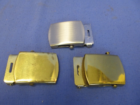 3 Metal Military Style Belt Buckles – 2 Solid Brass Made in USA NS Meyer Inc. New York & “Domar US”