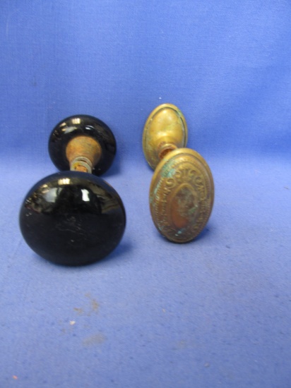 Vintage Hardware: Ornate Brass “Egg” Door Knobs & Black Ceramic Door Knobs (small chip one side)