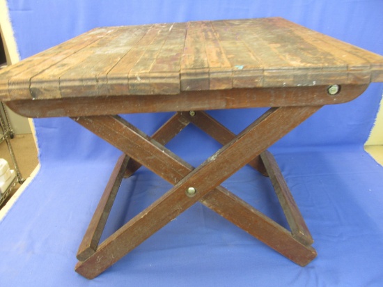 Vintage Folding Wood Slat End Table – Shabby-Chic – Measures 20 1/4”x 22 1/4” X 17 1/4” Tall