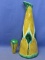 Vintage 12” Ceramic Decanter Bottle with Stopper – Green Drip Glaze Harlequin Pattern