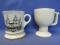 Vintage Moustache Cup (Right Handed) w/ 3-Masted Sailing Ship design & Frankoma C13 Cup (White)