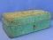 Vintage Metal Fishing Tackle Box (with embossed 12” ruler on lid) – Weathered Green 13 3/4” L x 6” W