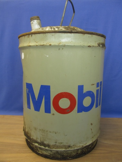 Vintage Mobile Oil 5 Gallon Gear Lubricant Can – Appx 14 1/2” T (18” at Spout)  & 12” DIA