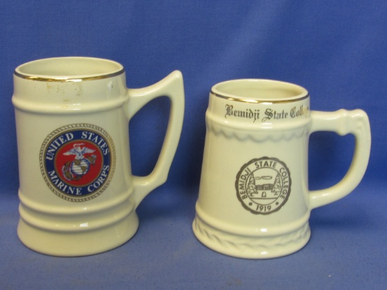 Beer steins: Bemidji State College (WC Bunting & Co.) & United States Marine Corps (Atco)