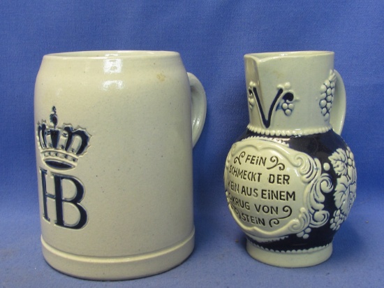 German Hoffbrau Haus Souvenir Stein ,5l & German Stoneware Wein Krug Pitcher 0,25l