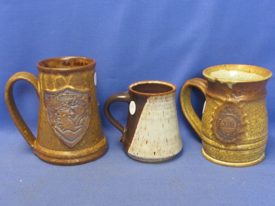 Artisanal Pottery: 2 Vintage Renaissance Festival Tankards & a Coffee Mug
