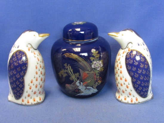 Decorative Ceramics: Pair of Tapestry Collection  Birds 5” T – (Japan) & Ginger Jar 5” T (Taiwan)