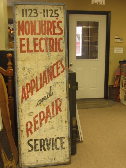 Huge Framed Metal Sign: 6 Ft 2” Tall x 2 Ft Wide “ 1123-1125 Monger's Electric Appliances & Repair S