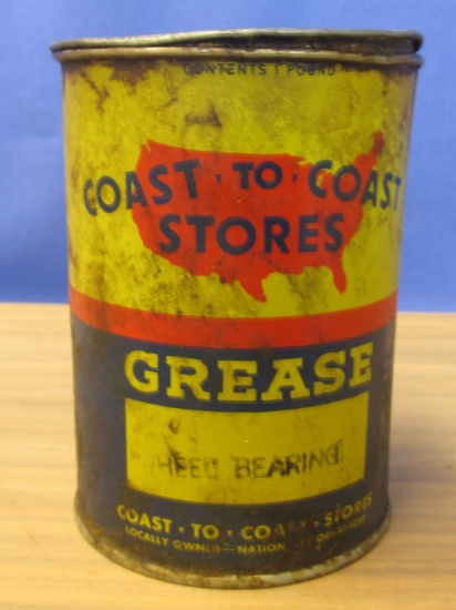 Vintage Tin: Coast-to-Coast Stores Grease 1 Pound (Wheel Bearing) – Some Contents -Stands 4 1/2” T x