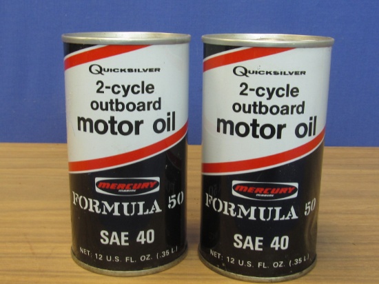 2 Vintage 12 Fl. Oz Unopened Cans of Quicksilver 2-Cycle Outboard Motor Oil Formula 50 SAE 40