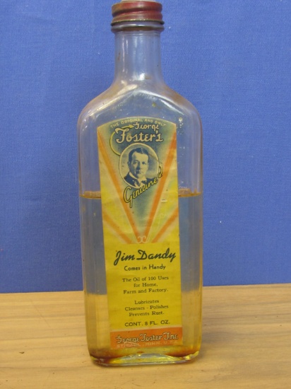 Foster's Genuine Jim Dandy Brand multi purpose lubricating oil bottle with original label and cap