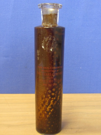Vintage Glass Bottle of Oil no cork : Sealed Sample Guaranteed by the Texas Oil Co. to be Texaco Mot