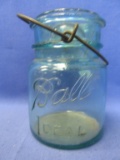 Vintage 5” T  Blue Glass Ball Ideal Wire Side Canning Jar – Patd/ July 14 1908 - #1 on bottom