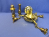 Brass Lot: One 4-Bulb Ceiling Chandelier Fixture, Solid Brass Bud Vase & Brass & Glass Votive Lanter