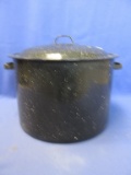 Vintage Speckled Black Enamel Canning Kettle with Lid  - As in Photos – Inside space  8”T X 10 1/2”