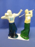 Vintage Avon Bottles:Blue Football Player 9” T & Green Golfer 9 1/2” T – Both are full