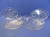 Vintage Glass Homestead Hospitality Snack/Luncheon Set 4 Plates & 4 Cups