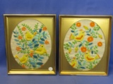 Pair of Vintage Crewel Embroidery Pictures of Yellow Birds – Framed 11 1/4” T x 9 1/4” W Appx