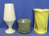 Planter & 2 Vases McCoy: 0872 Bamboo & Yellow w/ Double “handle” (hairline)  & Haeger USA (small chi