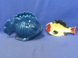 Vintage Blue Fish Planter Marked 478 & Yellow Fish Trinket Dish – Marked (illegible)