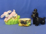 Vintage Planters: Pink Lamb (Japan), Black Poodle & Bear Cub  Planter (marked High Mount made in Jap