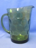 Vintage Pitcher Hazel Atlas Green El Dorado Circles Thumbprint Design Stands 8” T appx 56 oz