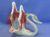 Vintage Orange & White Pulled Glass Swan – Napkin Holder? 6 1/2” L X 7 1/2” T X 6 1/2” W